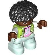 Duplo Figure Child, Afro Black, Light Aqua Legs, Bright Pink Shirt Print / Lime