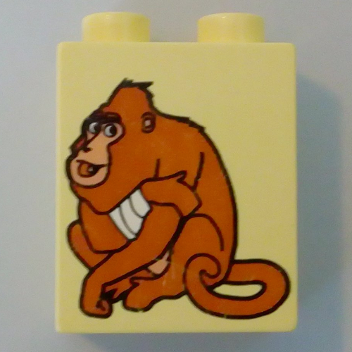 Lego Duplo Brick 1 x 2 x 2 with Sitting Ape Print (From Dora The Explorer) / Bright Light Yellow