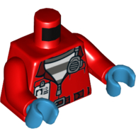 Lego Torso Jacket over Prison Shirt, Radio and ID Badge print, Red Arms, Dark Azure Hands / Red