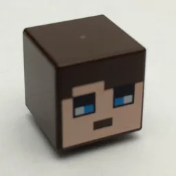 Minifig Head Special, Cube with Pixelated Face with Dark Brown Hair and Blue Eyes Print