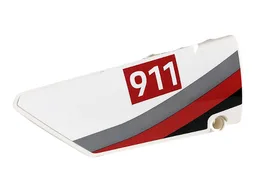 Technic, Panel Fairing #17 Large Smooth, Side A with White '911' on Red Rectangle and Gray, Red and Black Curved Stripes Pattern (Sticker) - Set 42096