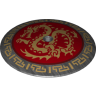 Lego Dish 9 x 9 Inverted with Pin Hole (Radar) and Gold Dragon on Red Medallion Print