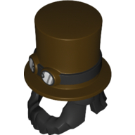 Lego Hair and Hat, Beard with Band with Goggles, Dark Brown Print / Black