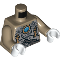 Lego Torso Armor with Light Bluish Gray Scales, Copper Key Pendants and Blue Round Jewel (Chi) Print, Dark Tan Arms, White Hands / Dark Tan