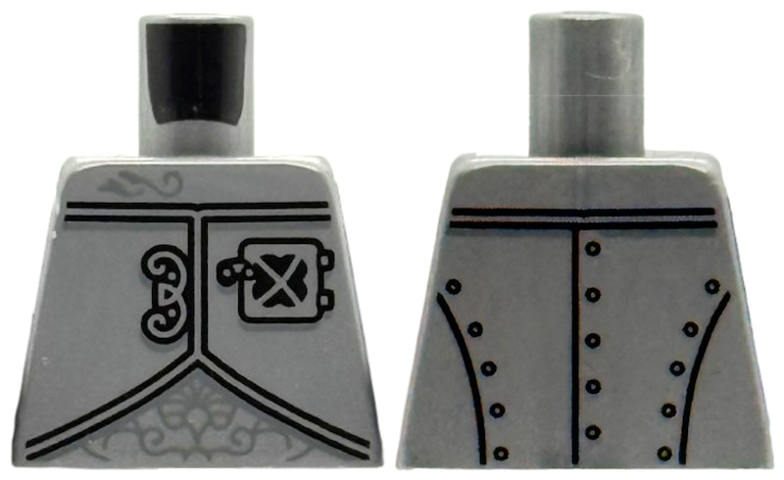 Lego Torso Armor with Black Clasp, Hatch and Rivets, Dark Silver Ornate Symbols Pattern