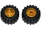 Wheel 11mm D. x 12mm, Hole Notched for Wheels Holder Pin with Black Tire 21mm D. x 12mm - Offset Tread Small Wide, Band Around Center of Tread (6014b / 87697) / Pearl Gold