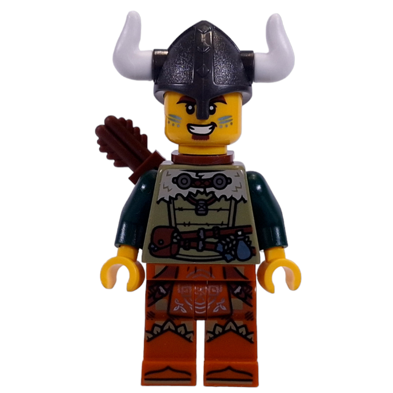 Lego Viking, Olive Green Shirt, Helmet with Horns, Quiver