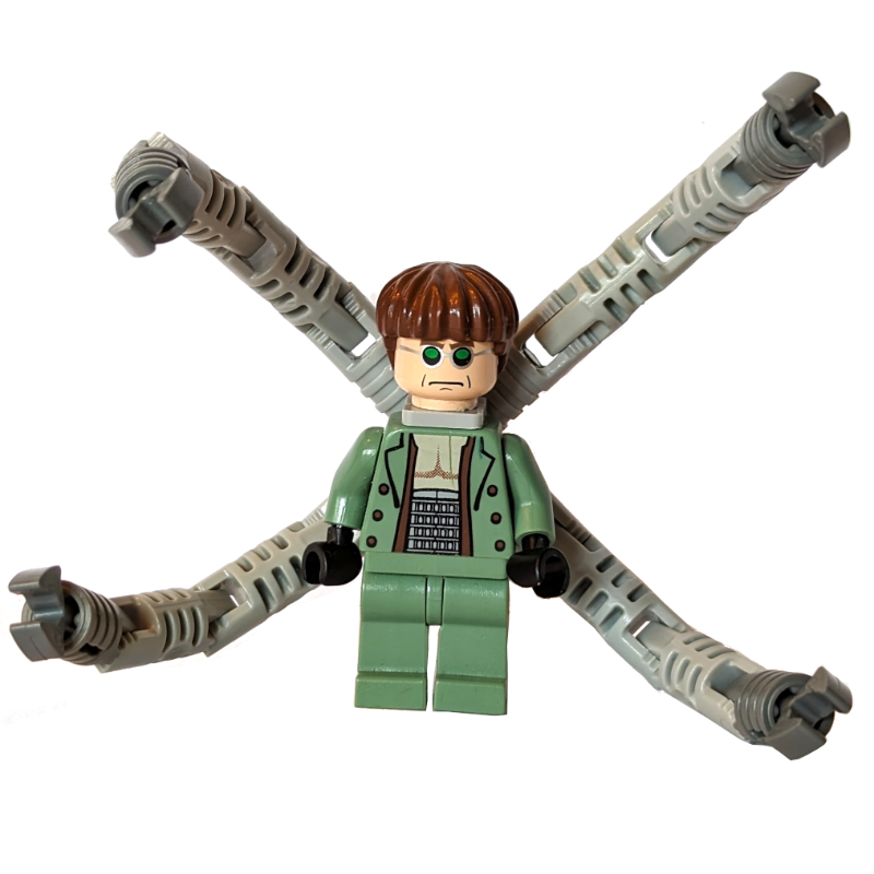 Lego Dr. Octopus / Doc Ock with Green Glasses and Sand Green Suit with Closed Mouth