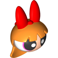 Lego Minifig Head Special, Powerpuff Girl with Bow and Long Straight Hair Print (Blossom) / Orange