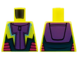 Torso Jumpsuit Dark Purple Center Panel, Bright Light Blue Lightning, Magenta Side Panels Pattern / Vibrant Yellow
