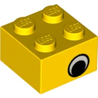 Brick 2 x 2 with Eye with White Print on Two Sides, Offset / Yellow