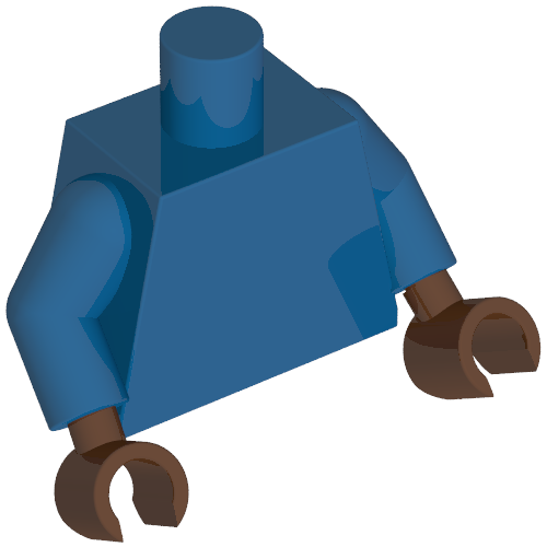 Lego Torso Jumpsuit, White Superman 'S' Symbol on Red Background, White Belt, Muscles print, Blue Arms, Reddish Brown Hands / Blue