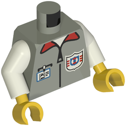 Lego Torso Vest with Rescue Coast Guard Logo, ID Badge, Red Collar, Zipper Print, White Arms, Yellow Hands / Light Gray