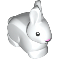 Lego Animal, Rabbit / Bunny with Black Eyes and Mouth - Pink Nose Print / White
