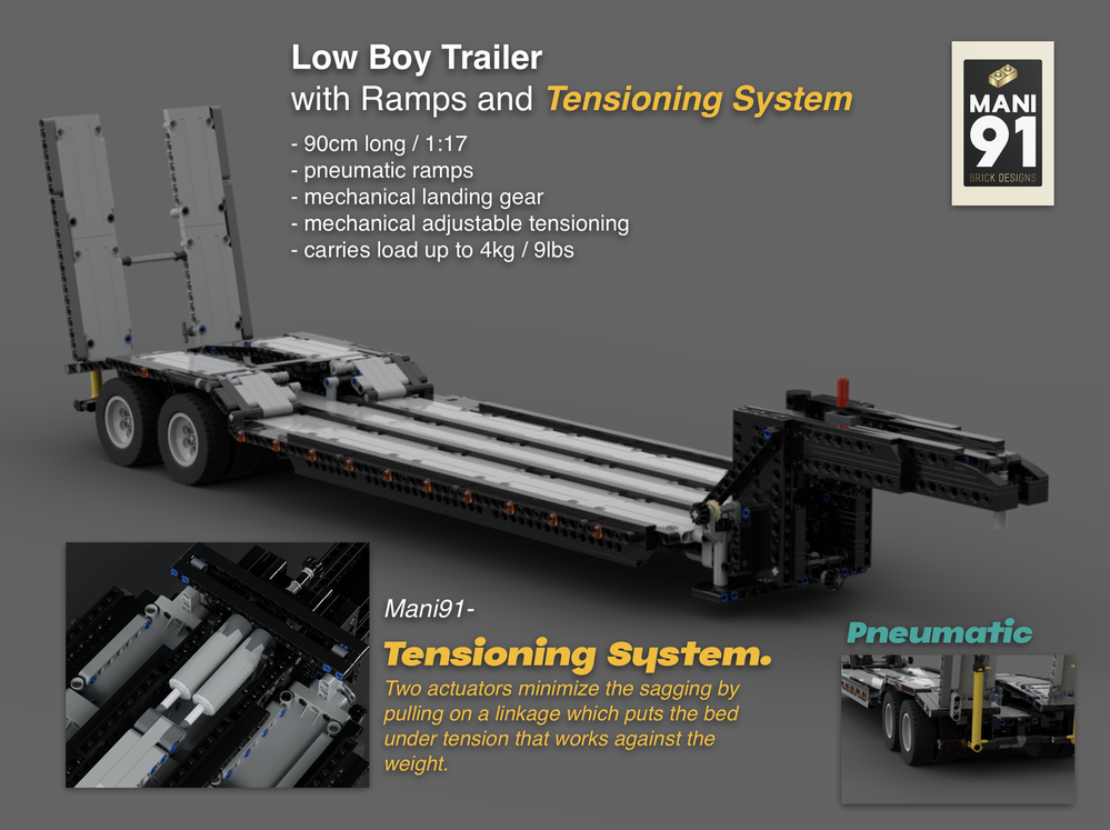 Lego Low Loader Trailer with Pneumatic Ramps and Preload-System