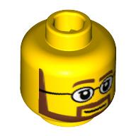 Lego Minifig Head, Neat Brown Beard with White Pupils and Glasses Print / Yellow
