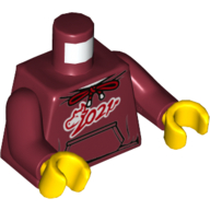 Lego Torso Hoodie, Red Bull, '2021', Tied Laces, Pockets Print, Dark Red Arms, Yellow Hands / Dark Red
