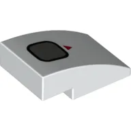 Brick Curved 3 x 2 No Studs with Silver Square, Red Arrow Print / White
