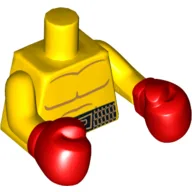 Torso, Bare Chest with Body Lines, and Black Boxing Belt Print, Yellow Arms, Red Boxing Gloves / Yellow
