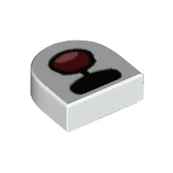 Tile Round 1 x 1 Half Circle with Black Snout, Open Mouth Print / White