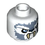 Minifig Head Sirox, Tiger with Tan Fangs, Sand Blue Face Fur and Light Blue Eyes Print [Hollow Stud] / White