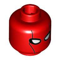Lego Minifig Head Red Hood, Mask with Black Contour Lines and White Eyes Print / Red