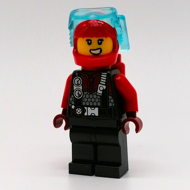 Lego Diver - Pearl Titanium Torso, Legs, Red Airtanks, Red Helmet
