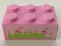Brick 2 x 3 with Grass and Hearts Pattern (Sticker) - Set 7586