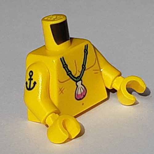 Lego Torso Bare Chest with Shell Necklace Print, Yellow Arms and Hands / Yellow