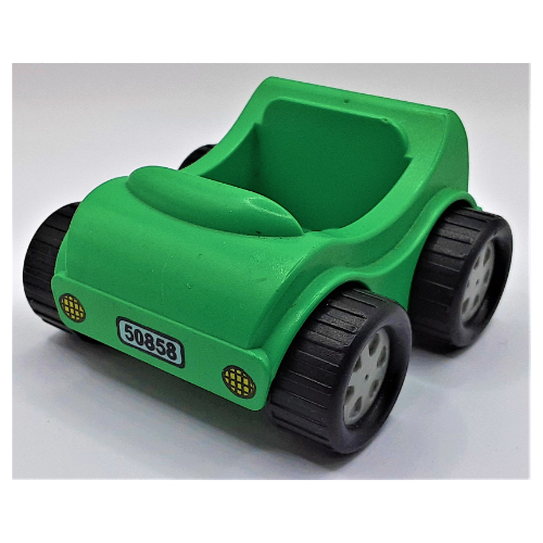 Lego Duplo Car with Silver Wheels and Headlights and '50858' License / Number Plate / Bright Green