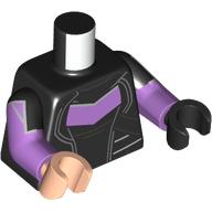 Lego Torso, Medium Lavender Armor print, Odd Dual Molded Arms, Black Sleeves Pattern, Medium Lavender Arms, Right Light Nougat Hand, Left Black Hand / Black
