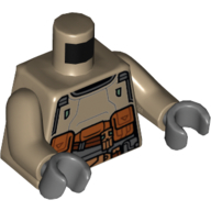 Lego Torso Tunic, Dark Bluish Gray Trim, Utility Belt with Dark Orange Pouches Print, Dark Tan Arms, Dark Bluish Grey Hands / Dark Tan