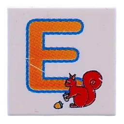 Tile 2 x 2 with Orange 'E', Squirrel Print / White