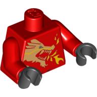 Lego Torso Robe with Gold Dragon Head and Flames Front / 'Kai' Back Print, Red Arms, Black Hands / Red