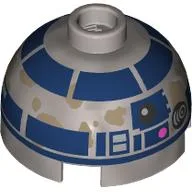 Brick Round 2 x 2 Dome Top, Dark Blue Astromech with Dirt Stains (R2-D2) Print