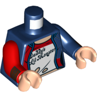Lego Torso, Odd Arms, Jacket, Open over White Shirt 'Daddy's Lil Monster' Print, Left Dark Blue Arm, Right Red Arm, Light Nougat Hands / Dark Blue