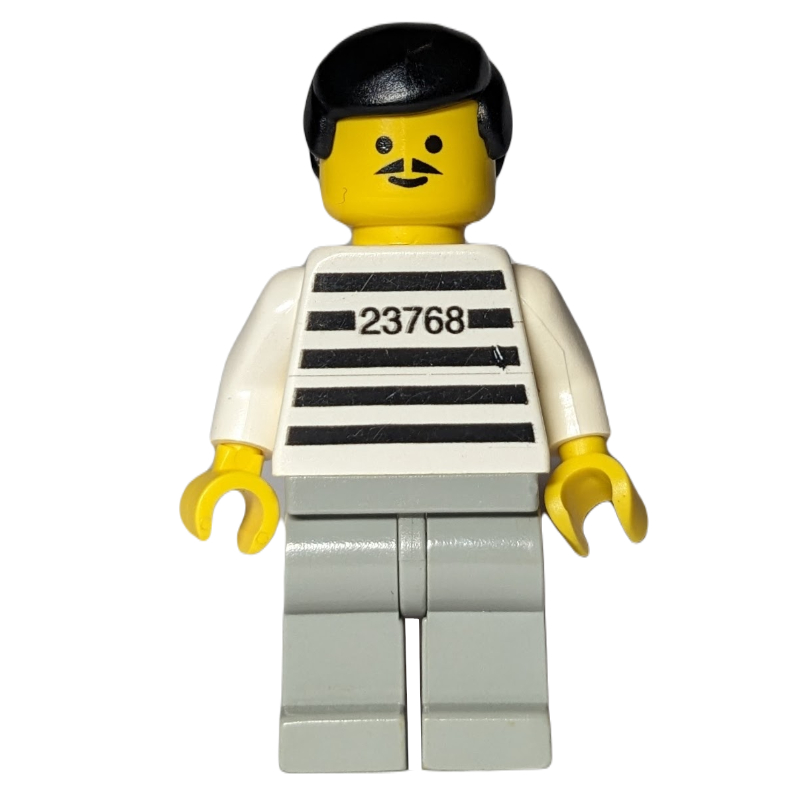 Lego Jailbreak Joe, Prison Shirt with #23768, Light Gray Legs