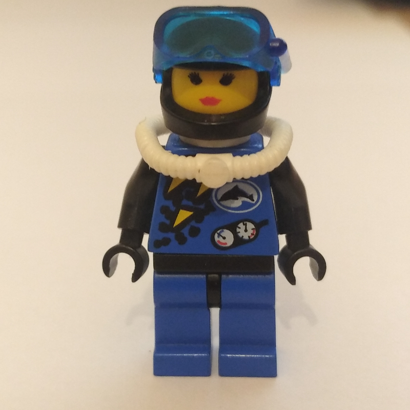 Lego Diver, Woman, Blue Wetsuit, Black Helmet with Mask, Airtank
