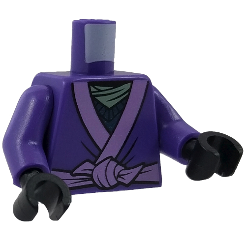 Lego Torso Robe with Medium Lavender Trim and Animal Drawing Pinned to Back Print, Dark Purple Arms, Black Hands / Dark Purple