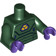 Lego Torso Armor with Yellow and Dark Purple Chest Print, Dark Green Arms, Dark Purple Hands / Dark Green