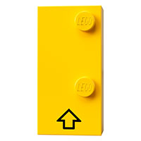 Lego Braille Brick 2 x 4 with 2 Studs ⠨ and Black Arrow Up print / Yellow