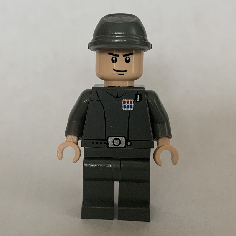 Lego Imperial Officer / Captain / Commandant / Commander, Dark Bluish Gray Uniform, Cavalry Cap, Light Nougat Hands