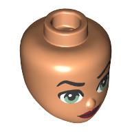 Lego Minidoll Head, Black Raised Eyebrows, Sand Green Eyes, Dark Red Lips, Close Mouth / Nougat