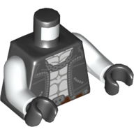 Lego Torso Leather Jacket, Grey Muscle Chest, Skull Belt Buckle, Chain Necklace, Zipper Pockets Print (Lobo), White Arms, Black Hands / Black