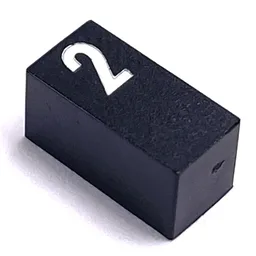 Modulex Tile 1 x 2 with White '2' Half Size Print, without Internal Supports / Modulex Black