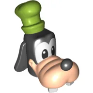 Minifig Head Special with Large Nose and Two White Teeth, and Small Lime Hat Print (Goofy) / Black