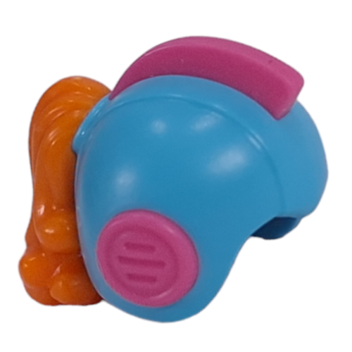 Lego Hair and Helmet, Retro Space with Dark Pink Fins, Orange Long Hair Pattern / Medium Azure