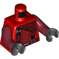 Lego Torso Bodysuit, Dark Red Scarf, Belt, Shoulder Straps with Pouches Print (Kai), Dark Red Arms, Black Hands / Red