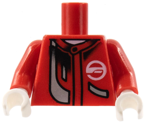 Lego Torso Racers Jacket with White Logo and Silver Stripe Pattern / Red Arms / White Hands