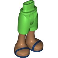 Lego Minidoll Hips and Mid-Length Shorts with Medium Nougat Legs, Dark Blue Sandals print / Bright Green